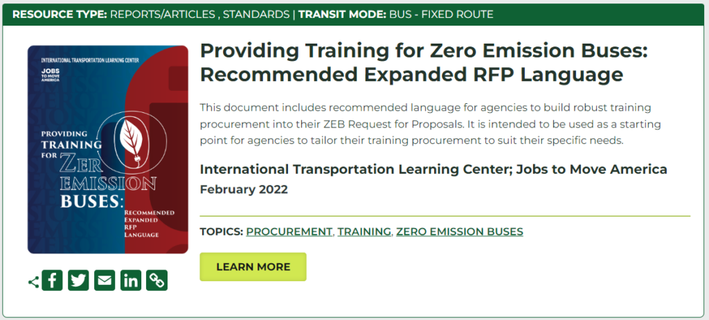 Providing Training for Zero Emission Buses resource