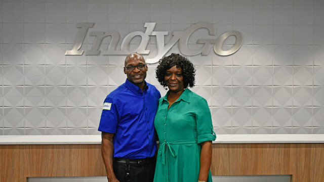 Dionna McCane and IndyGo Coach Operator Jermaine Hayden after IndyGo's August 2023 graduation ceremony