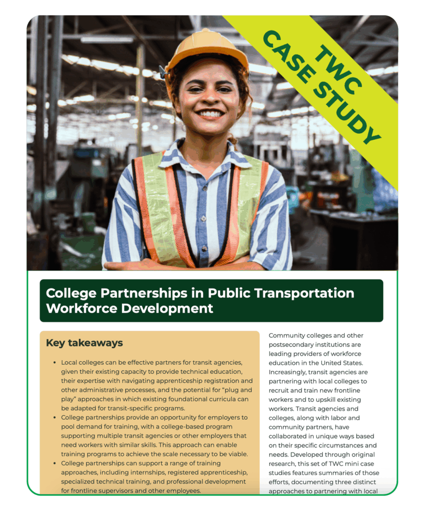 College Partnerships in Public Transportation Workforce Development