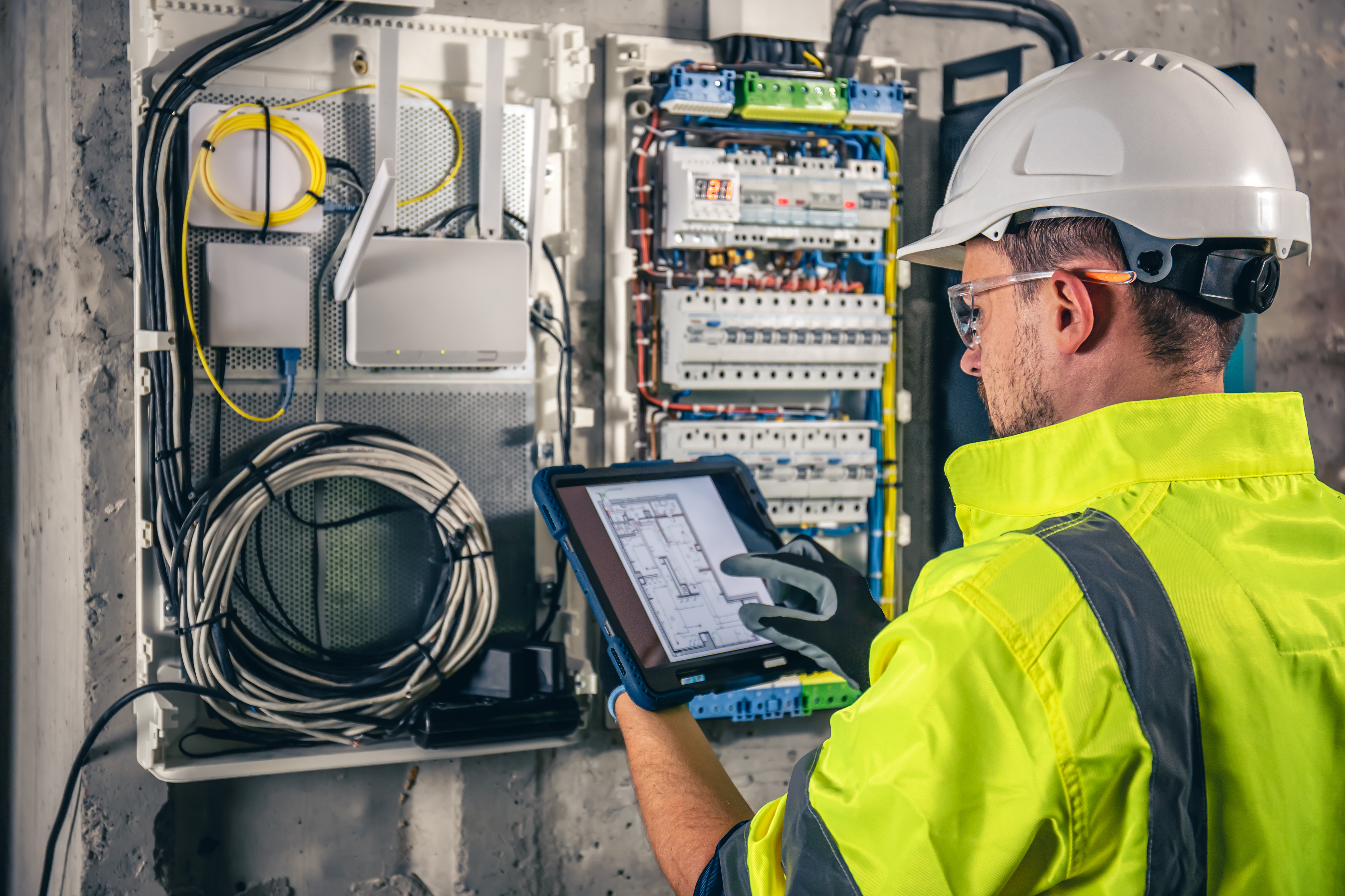 A man studying electrical schematic